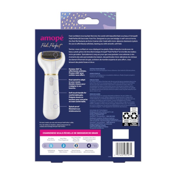 Amope Pedi Perfect Electric Callus Remover Foot File w/ Diamond Crystals,  Pedicure Tool for Feet, Removes Hard & Dead Skin, Feet Scrubber & Buffer,  Splashproof, w/ Extra Coarse Roller Head, 1 Count : Everything Else 