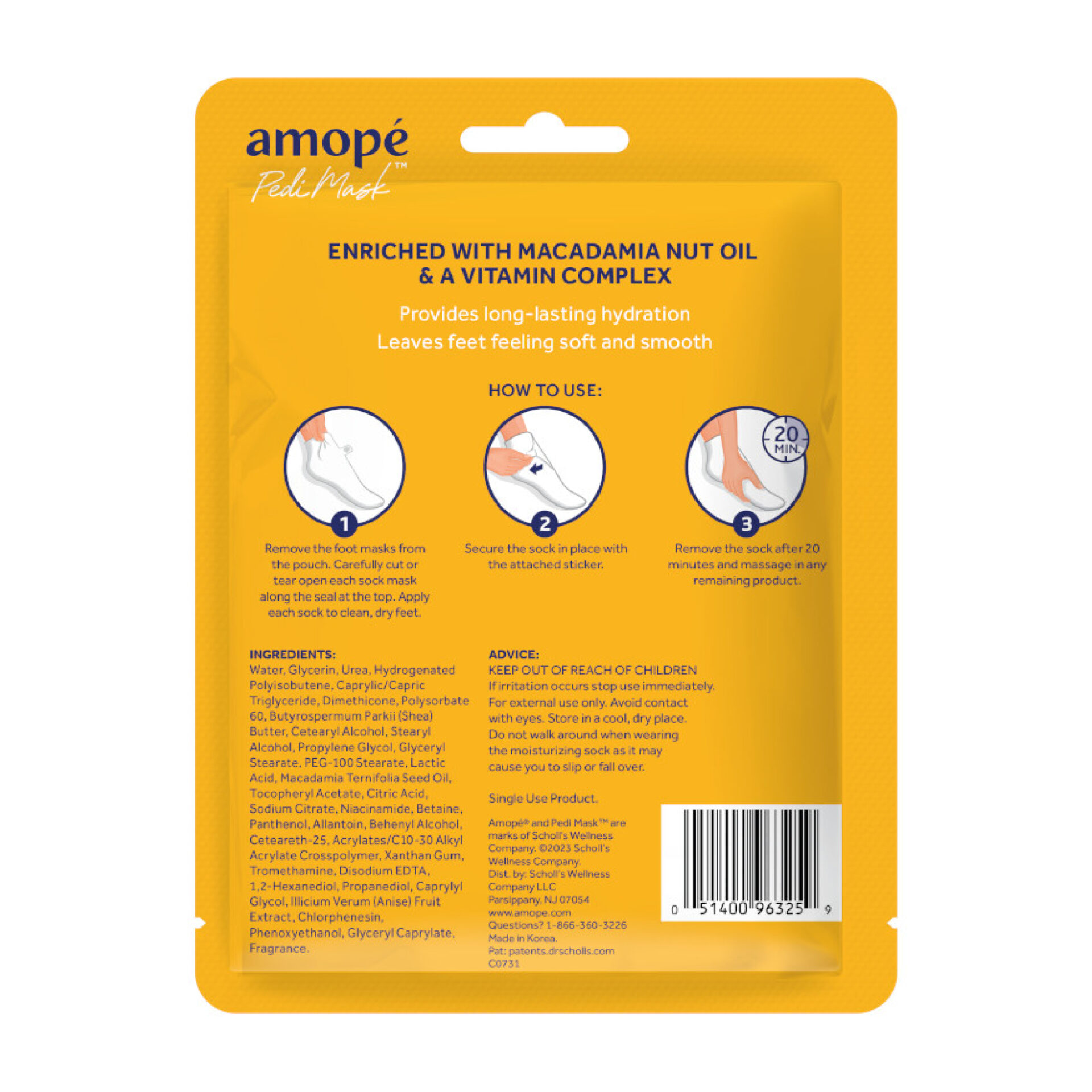 image of amope pedi mask in macadamia nut back of packaging