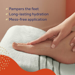 image of pampers the feet, long lasting hydration and mess free application