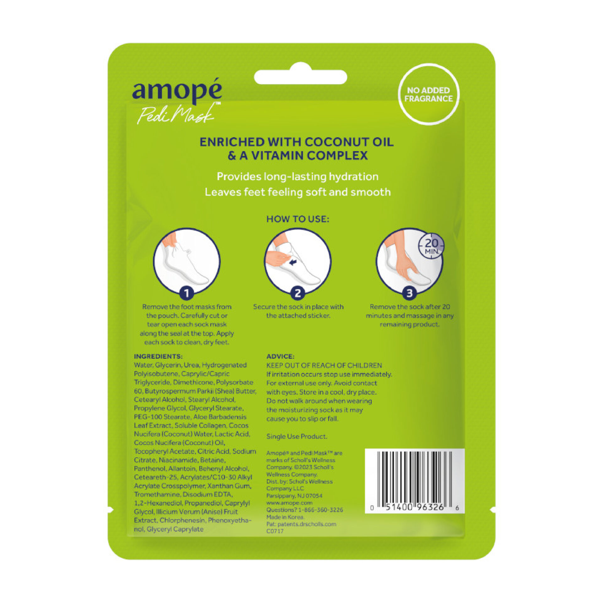 image of amope pedi mask in coconut back of packaging
