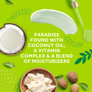 image of paradise found with coconut oil, a vitamin complex and a blend of moisturizers