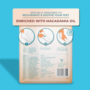 Image of foot mask with macadamia oil package (back)