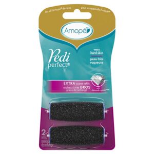 Amope pedi perfect extra coarse replacement 2 refill roller heads with diamond crystals for very hard skin in package