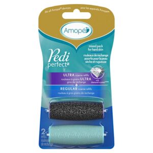 Amope pedi perfect mixed pack for hard skin with ultra coarse and regular coarse refills in package