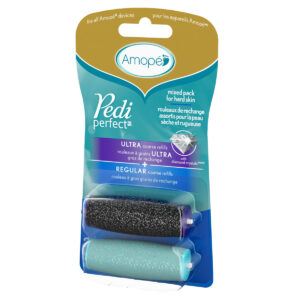 Amope pedi perfect mixed pack for hard skin with ultra coarse and regular coarse refills in package