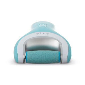 Top view of light blue electronic foot file with roller head