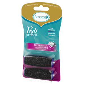 Amope pedi perfect extra coarse replacement 2 refill roller heads with diamond crystals for very hard skin in package