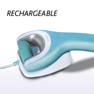 Light blue amope rechargeable electronic foot file on charging docking station