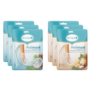 image of 3 coconut oil masks and 3 macadamia oil masks in packaging